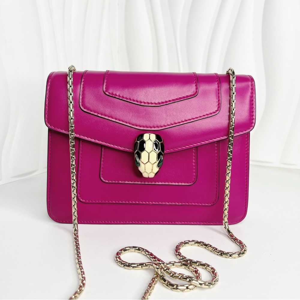 Bvlgari Serpenti Forever Leather Shoulder Bag Dark Pink